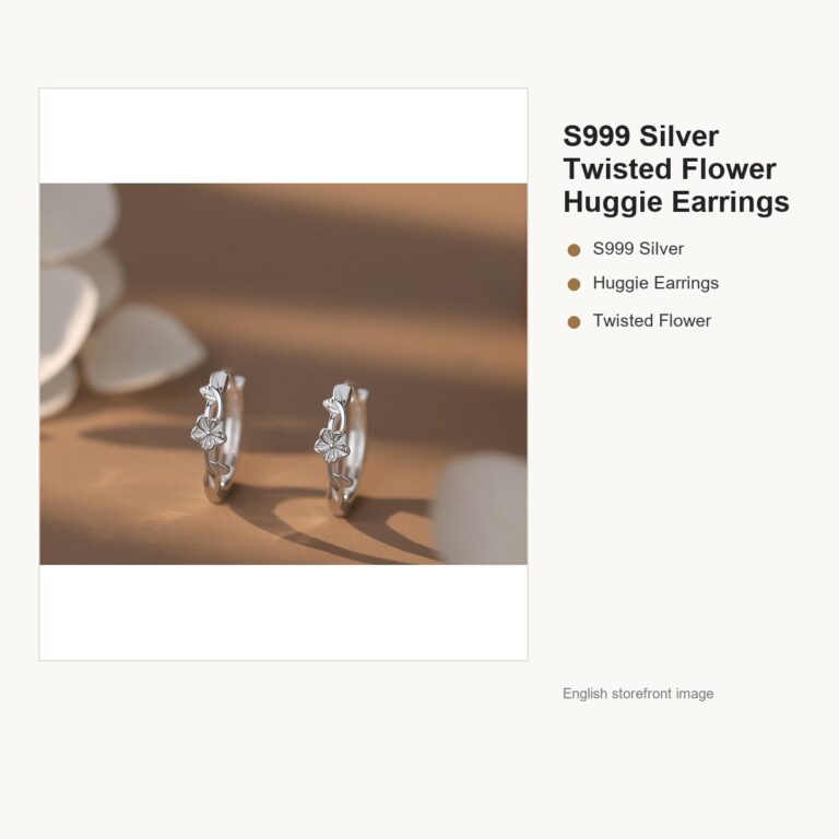 S999 Silver Twisted Flower Huggie Earrings for Women gallery image 1