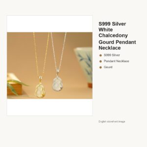S999 Silver White Chalcedony Gourd Pendant Necklace for Women gallery image 1