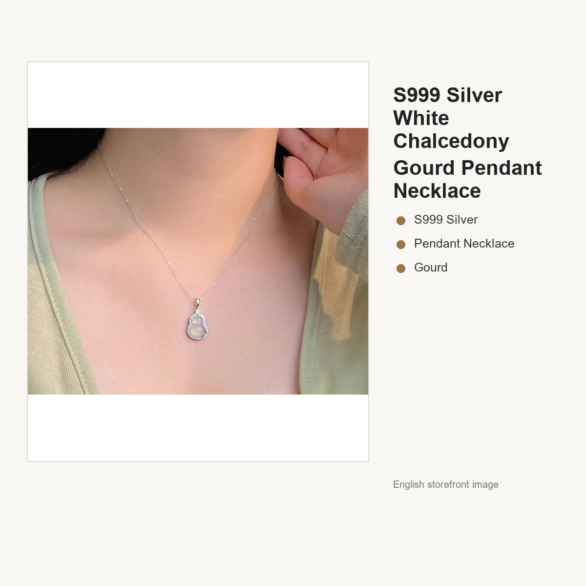 S999 Silver White Chalcedony Gourd Pendant Necklace for Women gallery image 3