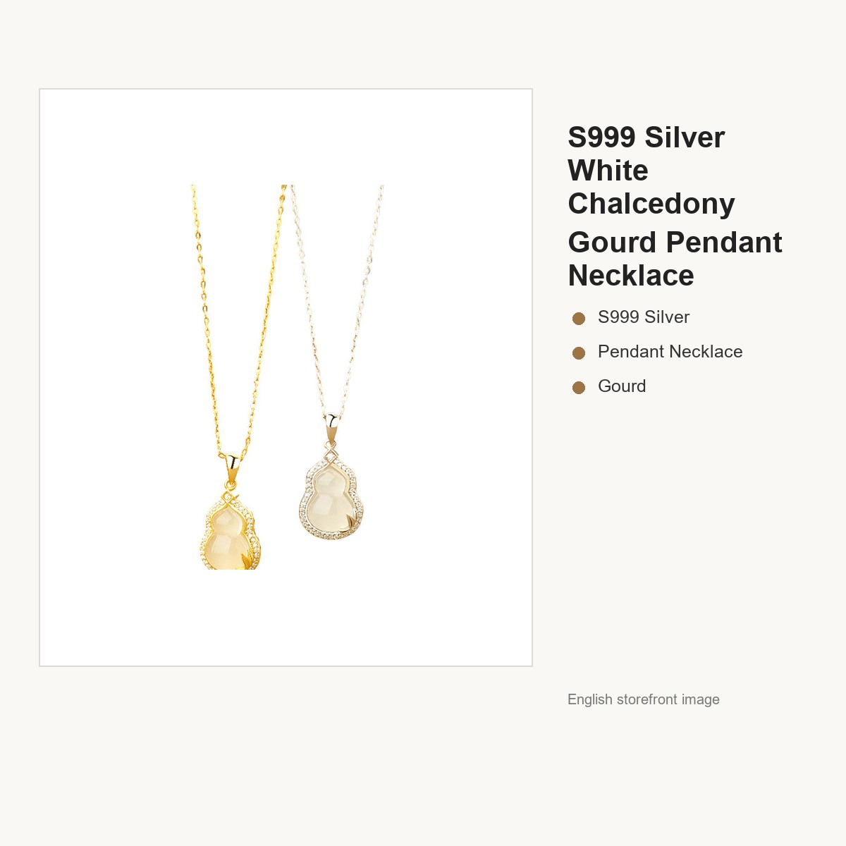 S999 Silver White Chalcedony Gourd Pendant Necklace for Women gallery image 5