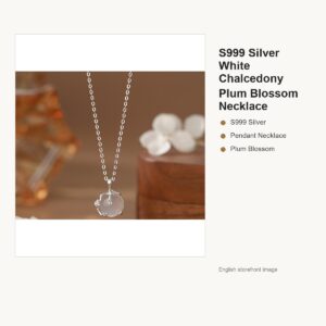 S999 Silver White Chalcedony Plum Blossom Necklace for Women gallery image 1