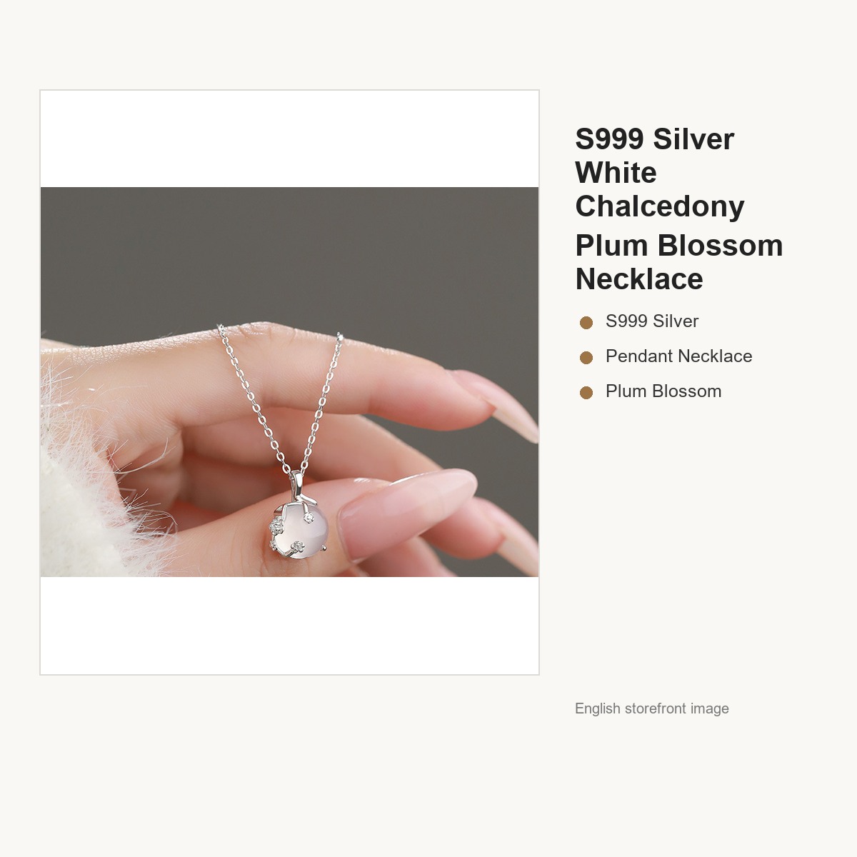 S999 Silver White Chalcedony Plum Blossom Necklace for Women gallery image 2