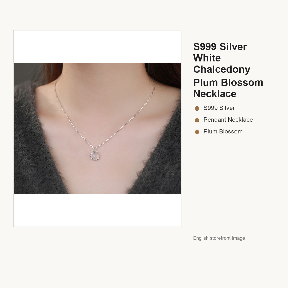 S999 Silver White Chalcedony Plum Blossom Necklace for Women gallery image 3