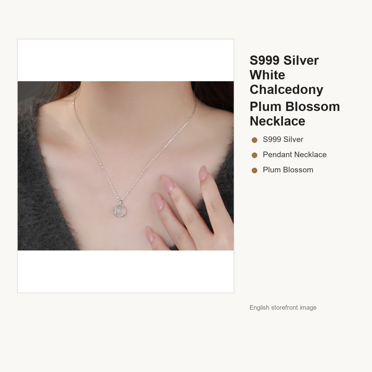 S999 Silver White Chalcedony Plum Blossom Necklace for Women gallery image 4
