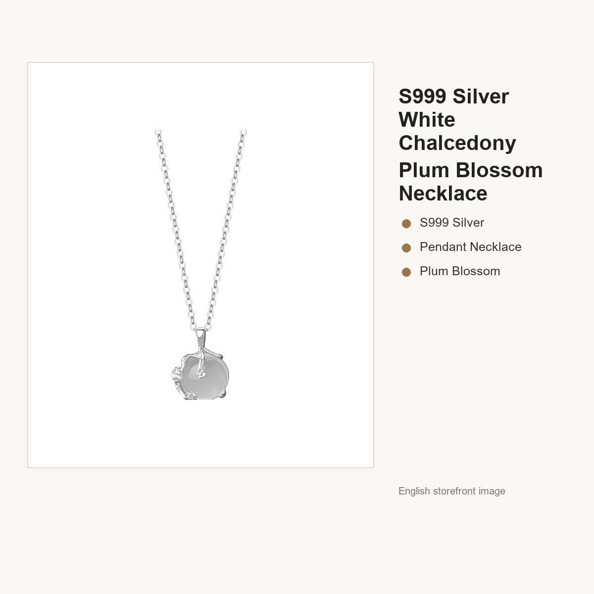 S999 Silver White Chalcedony Plum Blossom Necklace for Women gallery image 5