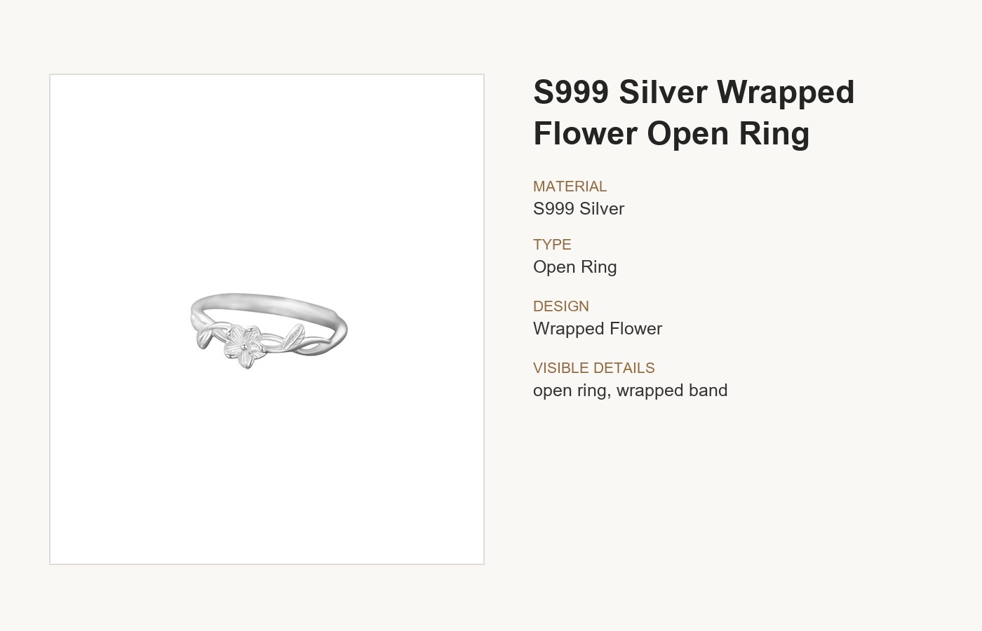 S999 Silver Wrapped Flower Open Ring for Women detail image