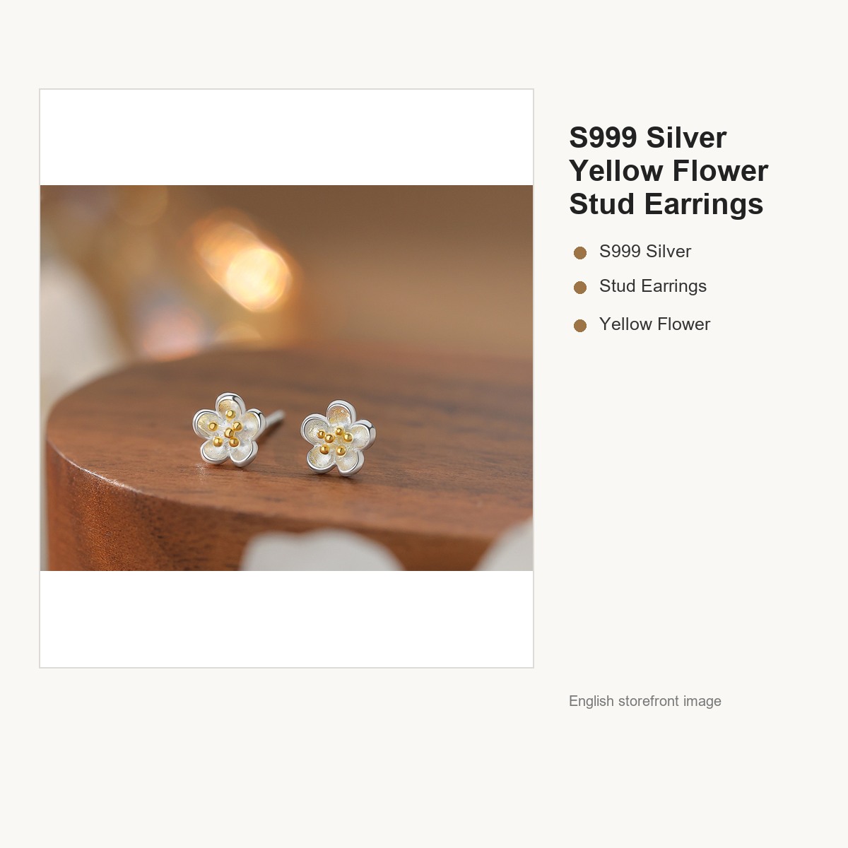 S999 Silver Yellow Flower Stud Earrings for Women gallery image 1