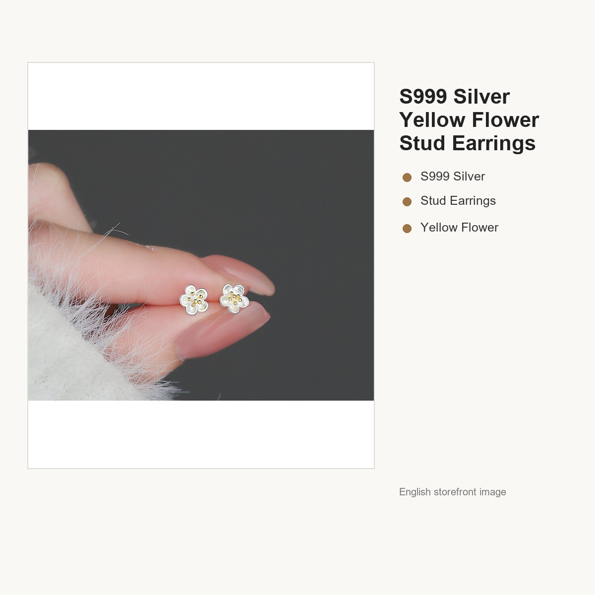 S999 Silver Yellow Flower Stud Earrings for Women gallery image 2