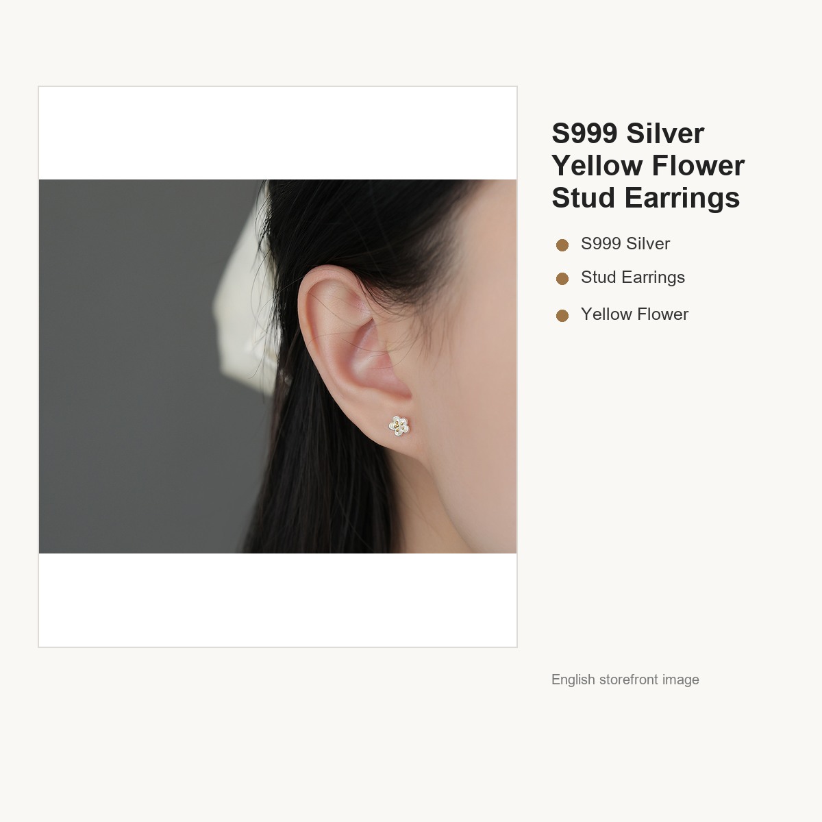 S999 Silver Yellow Flower Stud Earrings for Women gallery image 3