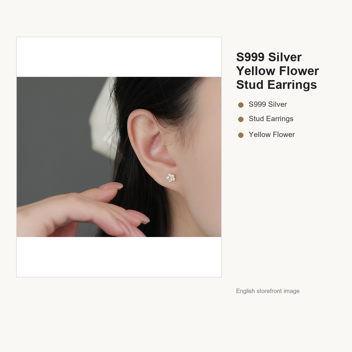 S999 Silver Yellow Flower Stud Earrings for Women gallery image 4