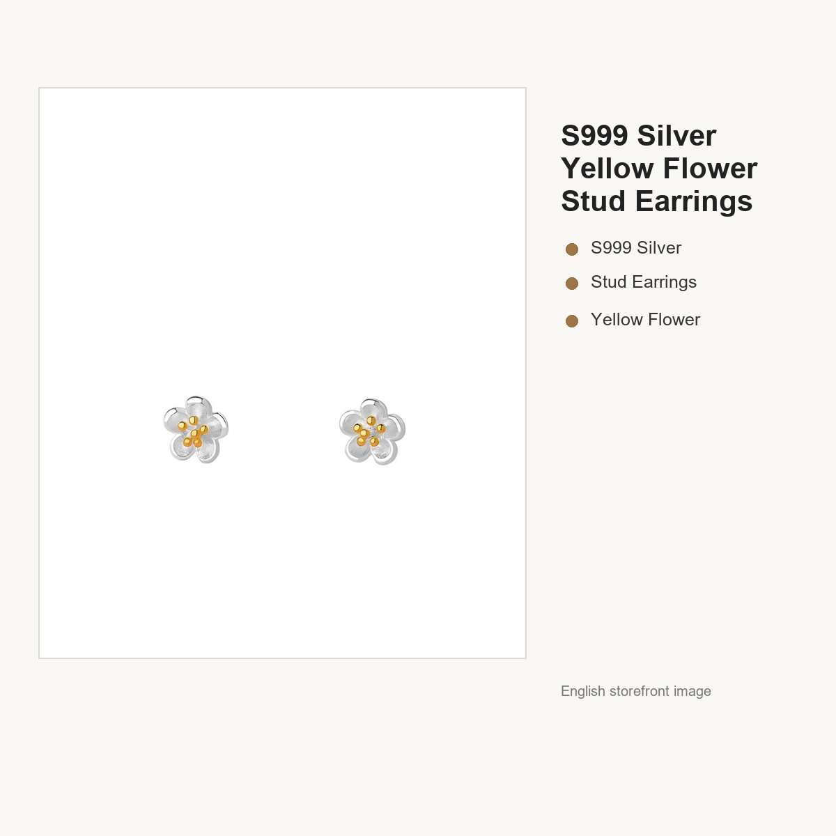 S999 Silver Yellow Flower Stud Earrings for Women gallery image 5