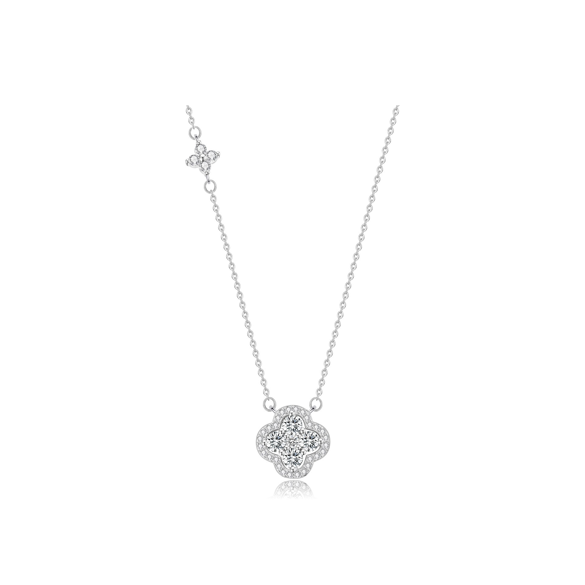 Silver lucky clover CZ necklace lifestyle main image
