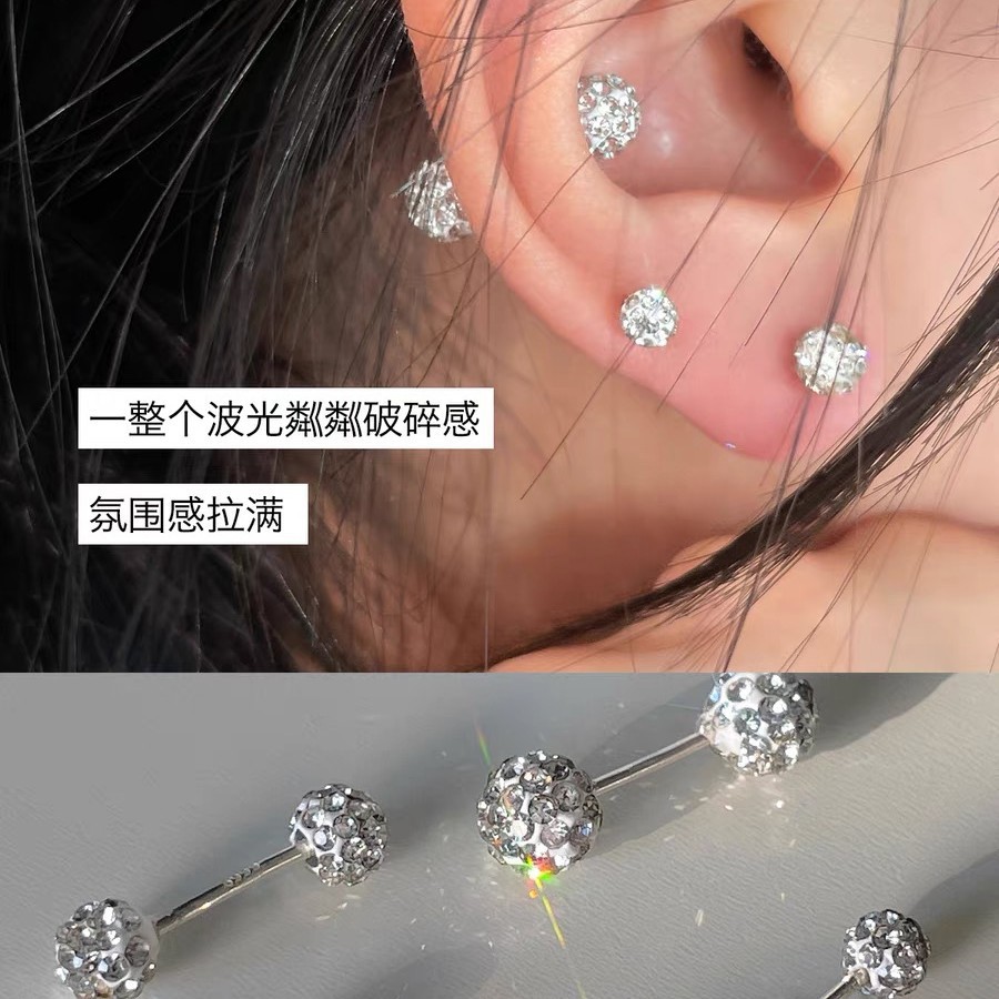 S999 silver CZ bead stud earrings product close-up