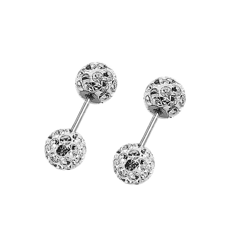 S999 silver CZ bead stud earrings white background product image