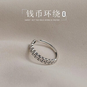 S999 Silver Coin Vintage Minimalist Adjustable Open Ring for Women product image 1