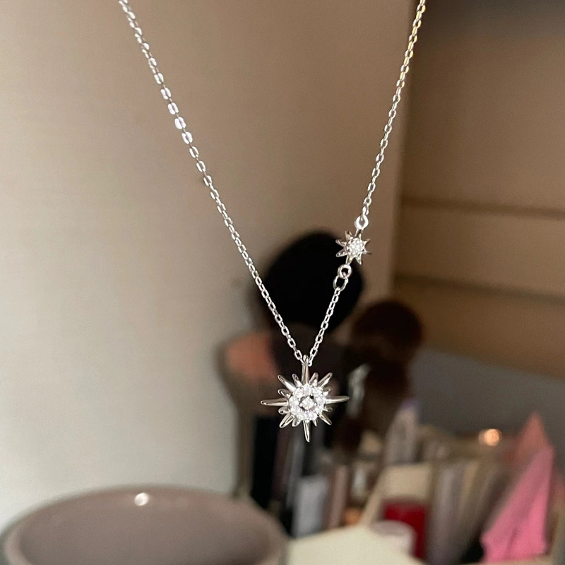 S999 Silver CZ Minimalist Collarbone Chain Cross Chain Necklace for Women product image 3