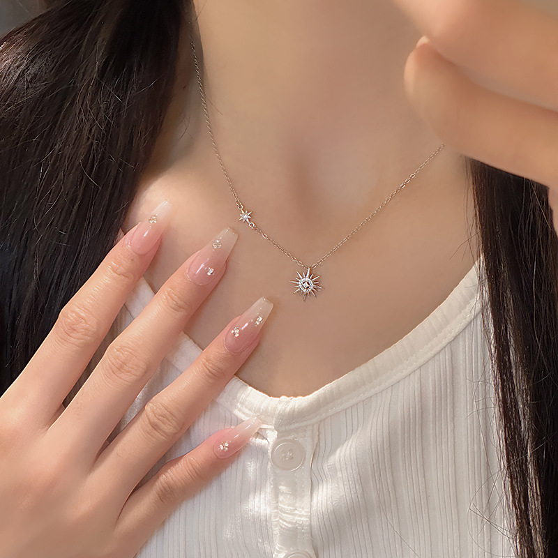 S999 Silver CZ Minimalist Collarbone Chain Cross Chain Necklace for Women product image 4