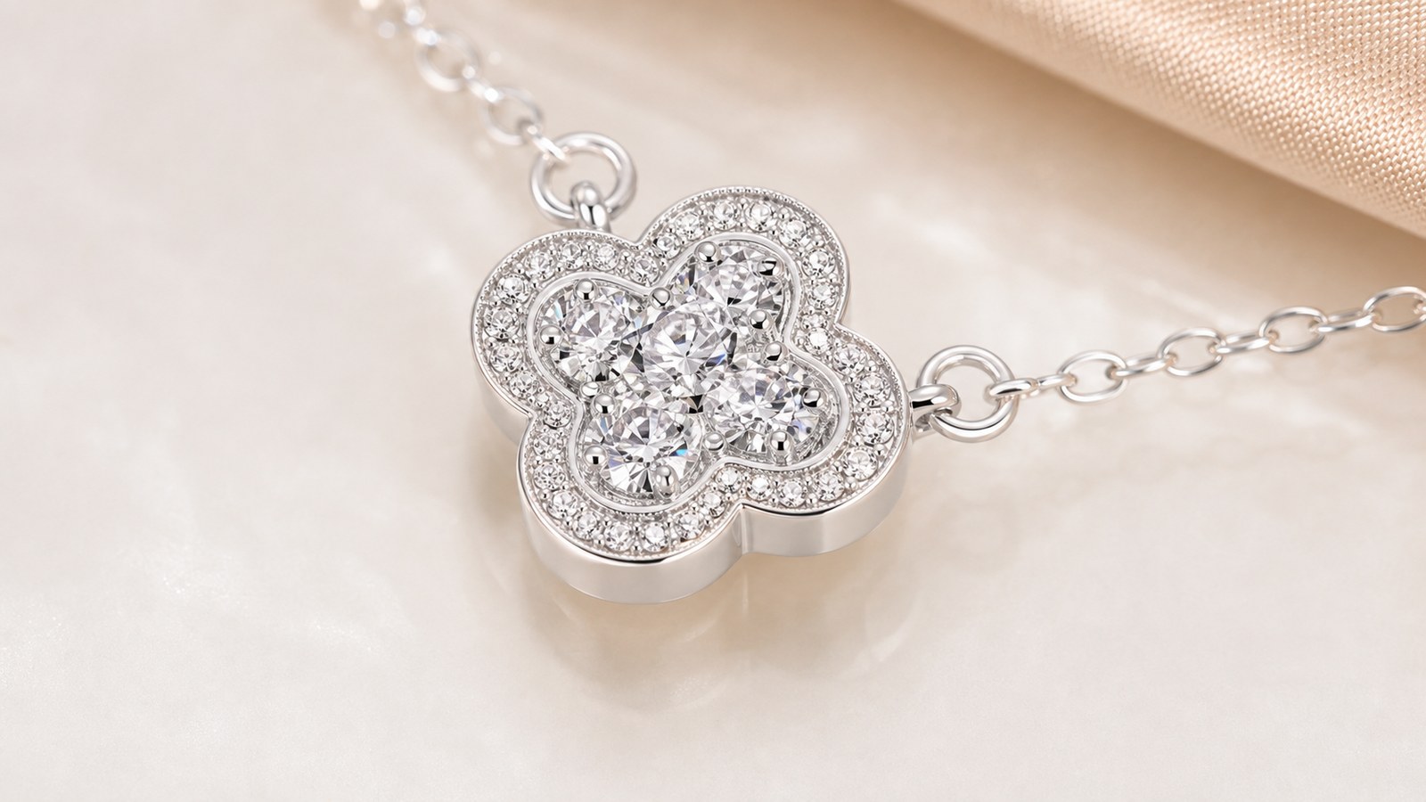 Silver Lucky Clover CZ Collarbone Necklace for Women, S925 or Fine Silver detail image